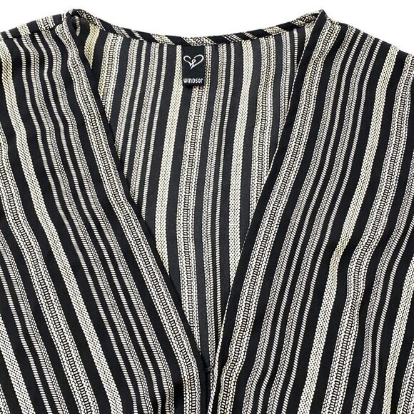 Windsor Crop Blouse Womens Medium Deep V'd Semi Sheer Long Sleeve Knot Black - Picture 8 of 8